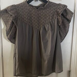 a new day Brown Eyelet Blouse